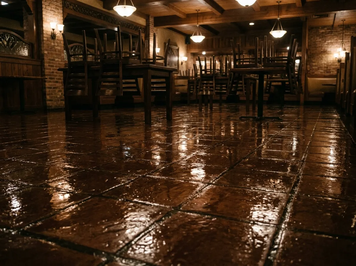 Sol mouillé en salle de restaurant
