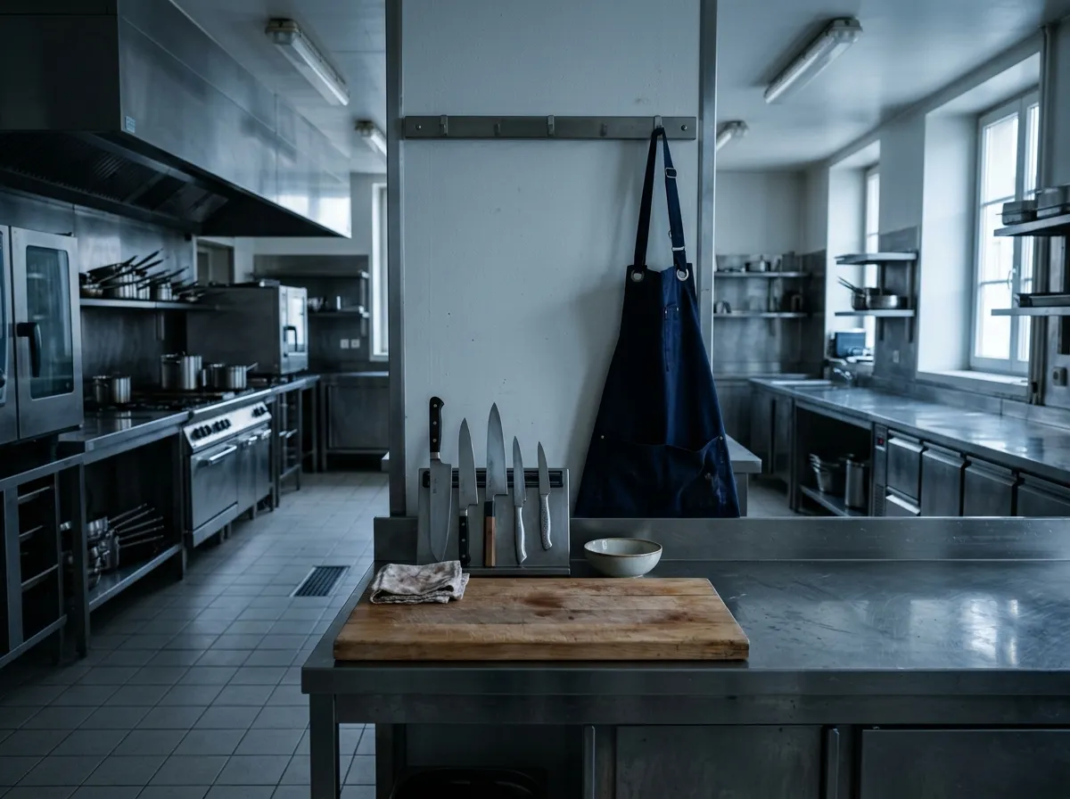 Cuisine de restaurant fermée avec poste vide