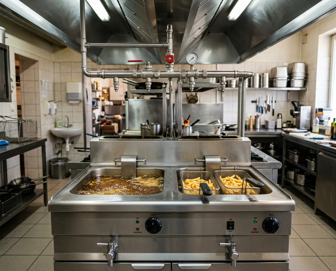Friteuse professionnelle avec rampe d'extinction automatique au-dessus
